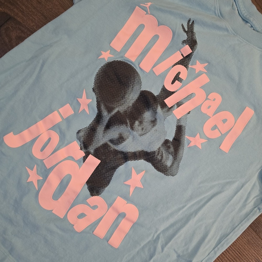 Air Jordan (Her)itage Womens S Michael Jordan T-Shirt Aqua Blue‎ White 23 MJ